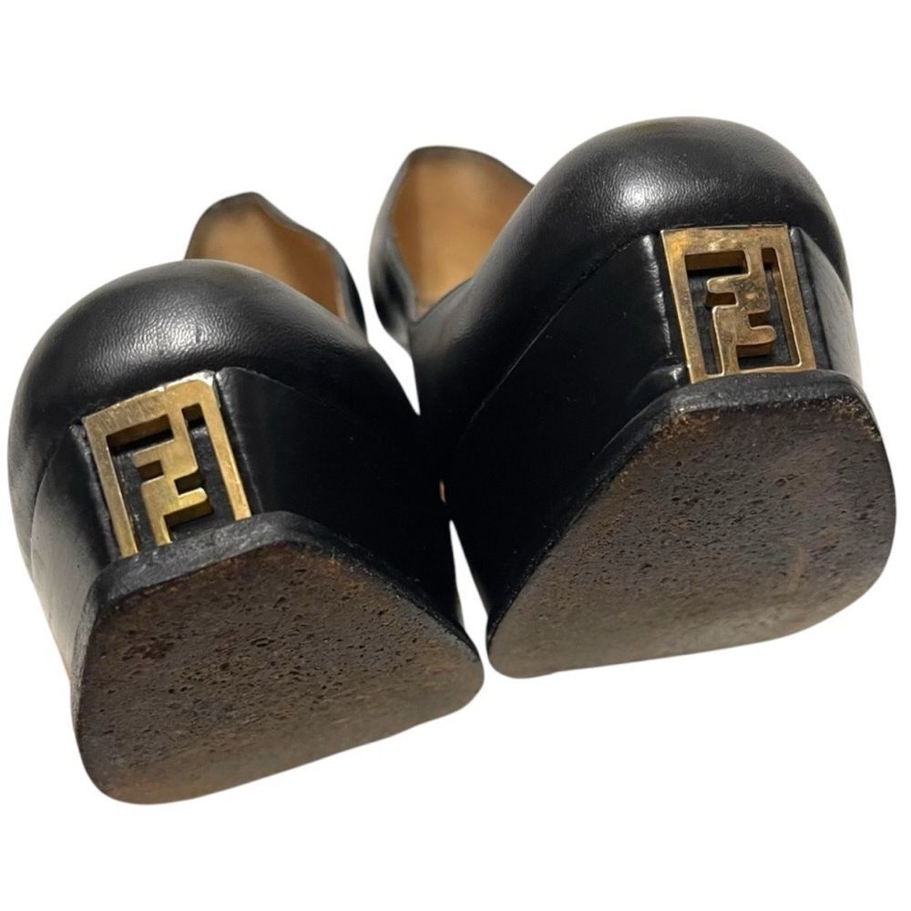 FENDI Fendista Leather Gold Logo Platform Heels 37 - Picture 9 of 16